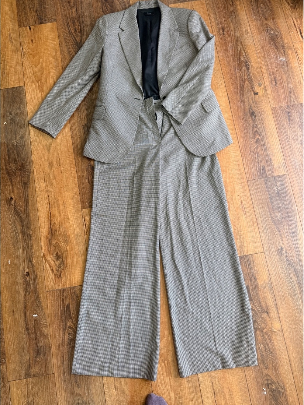 Theory Wasted Blazer Multi Houndstooth Wool Blend Suit Set Blazer 12 Pants 14